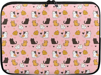 Cat Print Laptop Briefcases for Men Women, Heart Pattern Laptop Sleeve Case Water Resistant Neoprene Computer Carrying Cover 13 Inch Laptop Carrying Bag
