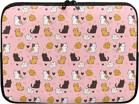 Cat Print Laptop Briefcases for Men Women, Heart Pattern Laptop Sleeve Case Water Resistant Neoprene Computer Carrying Cover 17 Inch Laptop Carrying Bag