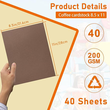 40 Sheets Coffee Color Cardstock 8.5 x 11 Craft Paper, 75lb Heavyweight Construction Paper Card Stock for DIY Cards Making, Wedding Invitations, School Crafting, Memus, Greeting Cards