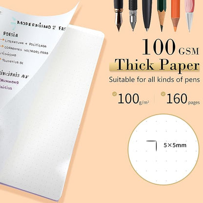 Dot Grid Spiral Notebook A5 Spiral Bullet Dotted Journal 160 Pages Thick Dot Paper Notebooks Plastic Hardcover Spiral Notebook 5x7 Wire Bound Notebooks for Note Taking School Office Supplies,Purple