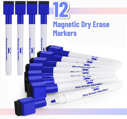 Mr. Pen Magnetic Dry Erase Markers, 12 Pack, Fine Tip, Blue with Eraser Cap