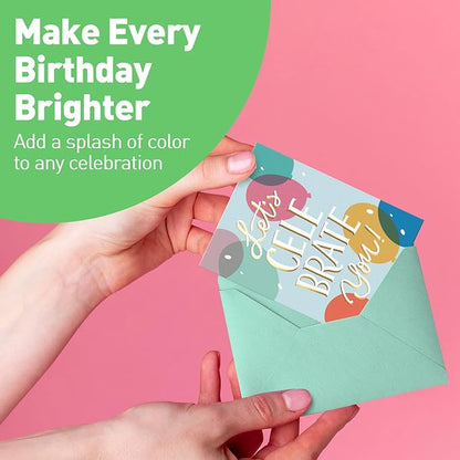 S&O Box of Birthday Cards with Envelopes - Bulk 24 Unique Happy Day Notes - Colorful Birthday Decor Bulk for Office & Home - Assorted Party Cards with Envelopes - 4x5.5”