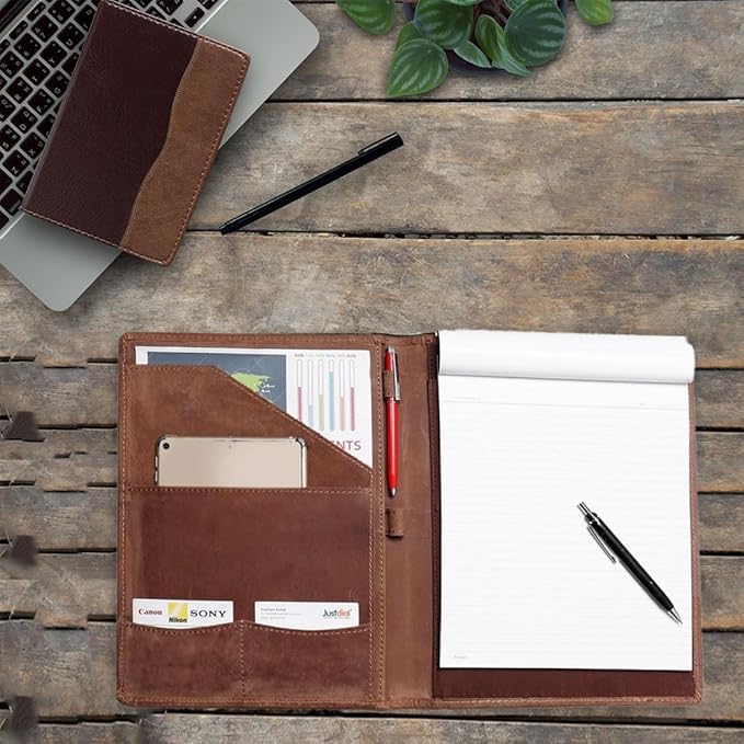 Succor Genuine Leather Business Portfolio Organizer-Professional Padfolio-Leather Binder-Document Holder-Resume Folder-A4 PAD Folio for Men and Women-13”x10”-Hunter Brown