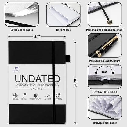 Undated Weekly and Monthly Planner, Cofullsky Weekly To Do List Planner Notebook with Unique Lettering Ribbon A5 Size Personalized Present Suitable for Women Men Teachers Kids (Letter Y)