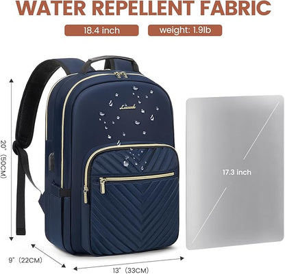 LOVEVOOK Laptop Backpack for Women 18.4 inch,Cute Womens Travel Backpack Purse,Professional Laptop Computer Bag,Waterproof Work Business College Teacher Bags Carry on Backpack with USB Port,Navy Blue
