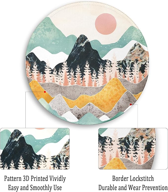 Gctriki Mountain Sunset Round Mouse Pad 8.6 x 8.6 Inch, Funny Small Mousepad for Desk Laptop Gaming, Stitched Edge Non-Slip Rubber Base, Cute Abstract Home Office Decor Desk Accessories Supplies