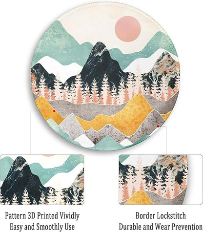 Gctriki Mountain Sunset Round Mouse Pad 8.6 x 8.6 Inch, Funny Small Mousepad for Desk Laptop Gaming, Stitched Edge Non-Slip Rubber Base, Cute Abstract Home Office Decor Desk Accessories Supplies
