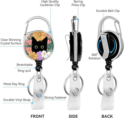Cute Cat Hidden in The Flowers Badge Holder with Retractable Reel and Breakaway Lanyard，Badge Clips Retractable Heavy Duty Badge Reel，ID Holder with Breakaway Lanyard for School Nurse Office Teen ﻿