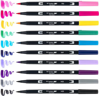 Tombow 56188 Dual Brush Pen Art Markers, Galaxy, 10-Pack. Blendable, Brush and Fine Tip Markers