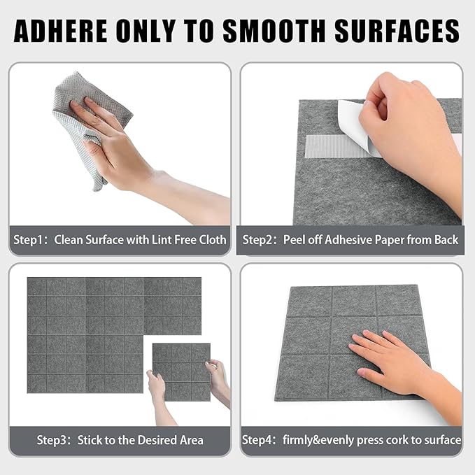 Large Cork Board for Wall 48" X 36", 12 Pack Felt Wall Tiles Bulletin Board Cork Boards for Walls, Felt Board Pin Board Tack Board Corkboard for Office (Drak Grey)