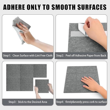 Large Cork Board for Wall 48" X 36", 12 Pack Felt Wall Tiles Bulletin Board Cork Boards for Walls, Felt Board Pin Board Tack Board Corkboard for Office (Drak Grey)