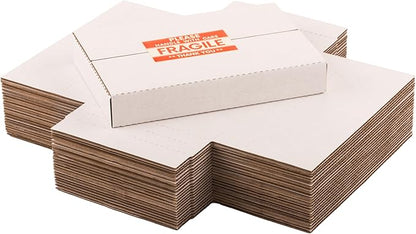 DVD Shipping Boxes 9"L x 6"W x 1.3"H Easy-Fold Small Box for Mailing, Storing, Package, Gifts, Crafts, Business or Home, with Fragile Stickers, White, 50-Pack