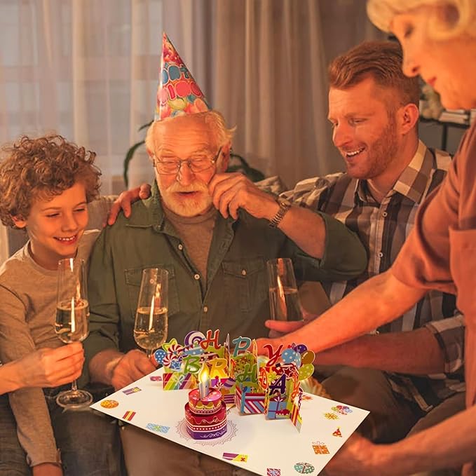 3D PopUp Birthday Cards, 1-100 Age Luxury Blowable LED Light Candle Cake Music Happy Birthday Card Postcards Greeting Cards Birthday Gifts Decorations for Women, Man, Mom, Wife, Husband, Boy, Girl
