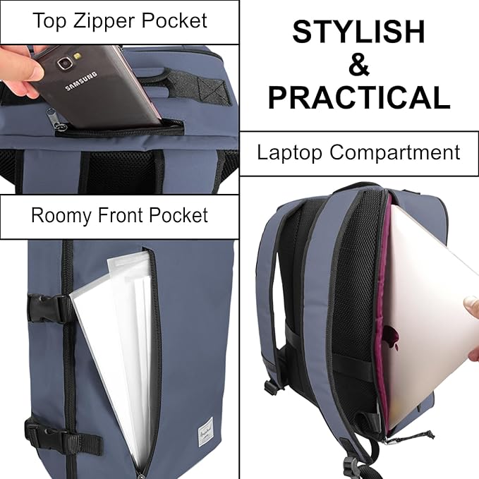 Small Carry-on Personal Item Backpack with luggage strap, Laptop Backpack for Men and Women, Business Travel Gym Sport, Pewter