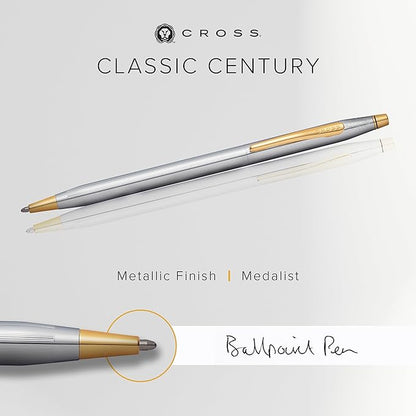 Cross Classic Century Refillable Ballpoint Pen, Medium Ballpen, Includes Luxury Gift Box - Medalist Chrome