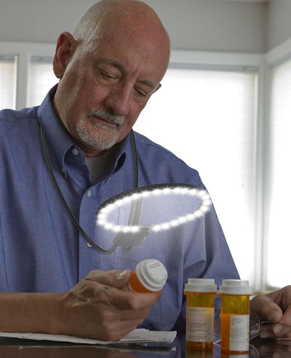 5X Hands Free Magnifying Glass with Light for Close Work,Neck Wear Magnifier for Reading Books,Sewing, Cross Stitch.Low Vision Seniors with Aging Eyes(Black)