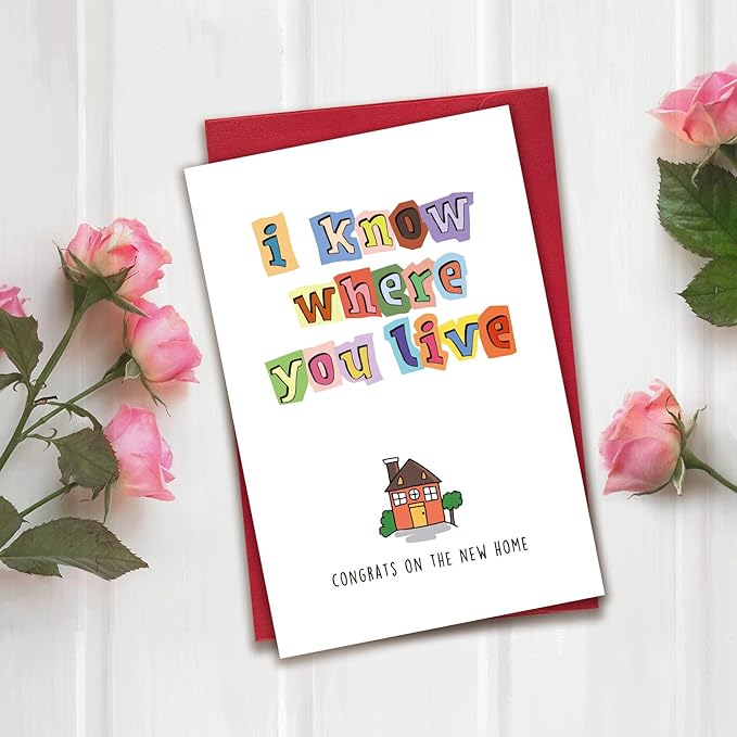 Cute Housewarming Card, Funny New Home Card for Friends, Housewarming Gift for Coworkers Relative Neighbors, New Apartment Congratulations Card for Women Men, I Know Where You Live