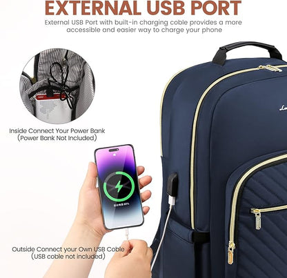 LOVEVOOK Laptop Backpack for Women 18.4 inch,Cute Womens Travel Backpack Purse,Professional Laptop Computer Bag,Waterproof Work Business College Teacher Bags Carry on Backpack with USB Port,Navy Blue