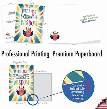 NobleWorks - Funny Happy Birthday Note Card with Envelope (4.63 x 6.75 Inch) - Bday Greeting Card for Women and Men - Congrats Bday Celebration Notecard - Age and Wisdom C9565BDG