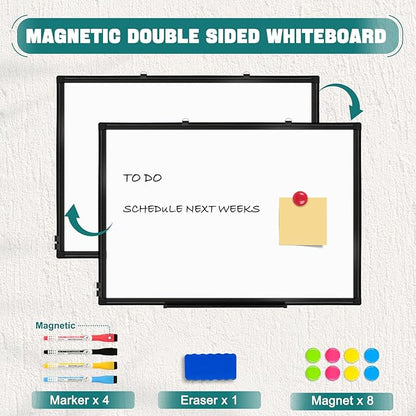 Double Sided Magnetic White Board，36"x24" Dry Erase Whiteboard for Wall with Black Aluminum Frame Presentation Board for School, Office and Home