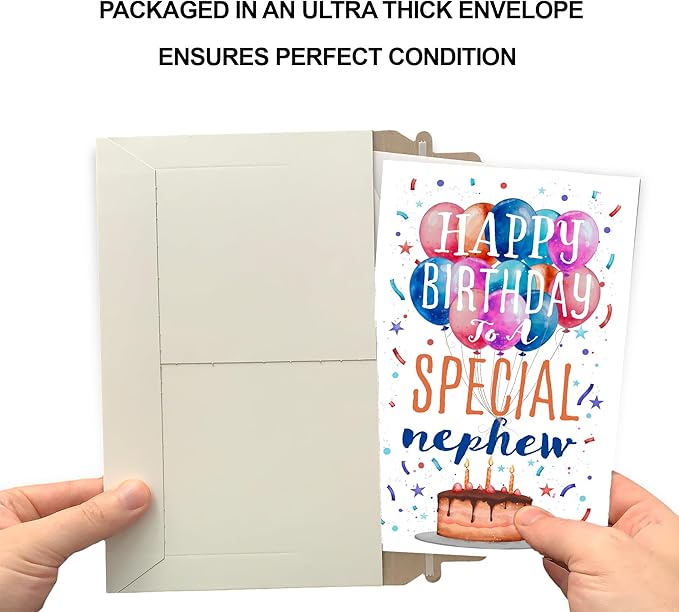 Prime Greetings Nephew Birthday Card, Made in America, Eco-Friendly, Thick Card Stock with Premium Envelope 5in x 7.75in, Packaged in Protective Mailer