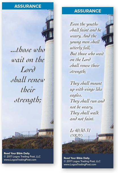 Christian Bookmark with Bible Verse, Pack of 25, Assurance Themed, Those Who Wait on the Lord Shall Renew Their Strength, Isaiah 40:30-31