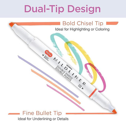Zebra Pen Mildliner Double-Ended Highlighter Set, Chisel and Bullet Point Tips, No Bleed Bible Assorted Gentle Ink Colors, 5-Pack, Model Number: 78705