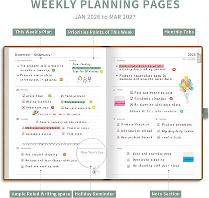 AHGXG 2026 Planner, Weekly and Monthly, Large A4 8.5"x11", Planner 2026-2027, Calendar 15-Months Jan 2026 - Mar 2027, Vegan Leather Softcover, Inner Pocket, Sage Green