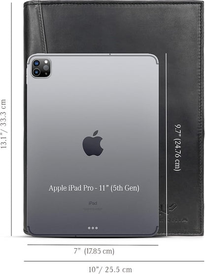 Leather Portfolio Professional Organizer Padfolio – Resume Folder, Document Binder w/Business Card Holder, Portfolios for Men & Women, Office & Business Supplies by Luxeoria | (Medium - Black)