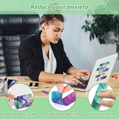 72 Pieces Anxiety Sensory Stickers with Storage Box - Calming Stickers 2 Textured Surface - Fidget Strips for Office & Classroom Desk Adult & Teen Stress (Marble)