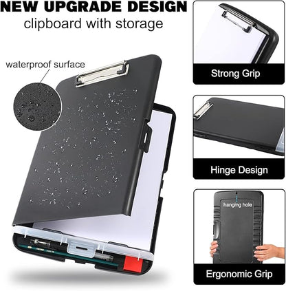 Clipboard with Storage, Large Capacity Nursing Clipboards with Low Profile Clip, Heavy Duty Plastic Storage Clipboard with Pen Holder, Side-Opening, Multifunctional Clipboard Case for Writing