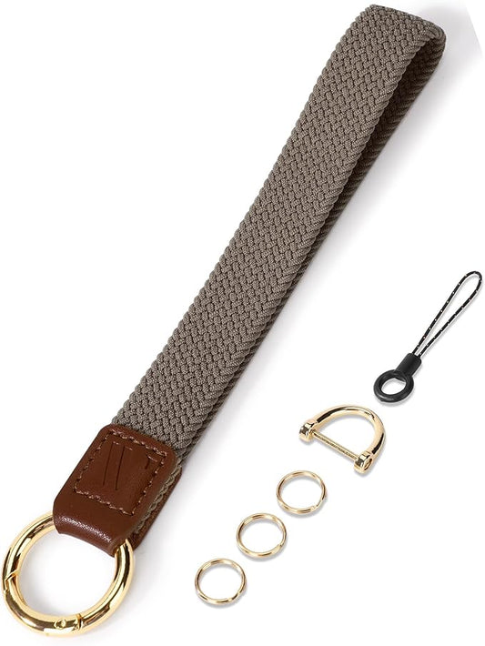 Wristlet Keychain for Women Stretchy Wrist Keychain Lanyard for Phone Case Wallet Id Card Badges (Standard - Stone Brown)