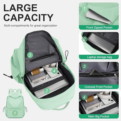 YGR Laptop Backpack for Women and Men, Waterproof Lightweight Travel Daily Rucksack Casual 15.6 inches Computer Bags for College, Green