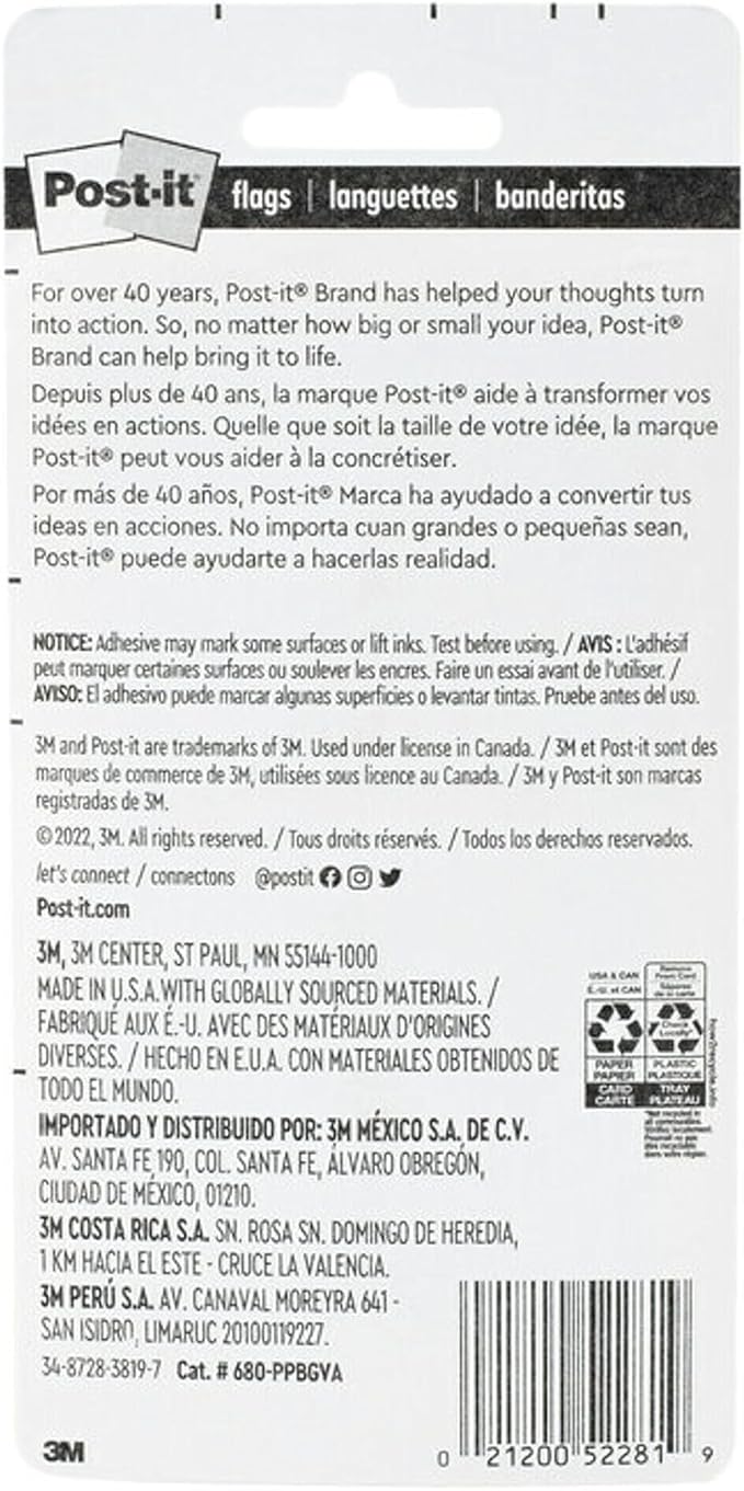 Post-it Flags Value Pack, 50/Dispenser, 4 Dispensers/Pack, 1 in Wide, Assorted Bright Colors, Includes FREE Flags + Highlighter (680-PPBGVA)