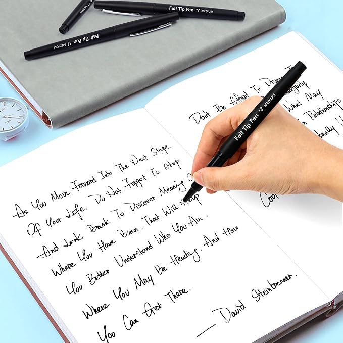 Lelix Felt Tip Pens, 30 Black Pens, 0.7mm Medium Point Felt Pens, Felt Tip Markers Pens for Journaling, Writing, Note Taking, Planner, Perfect for Art Office and School Supplies