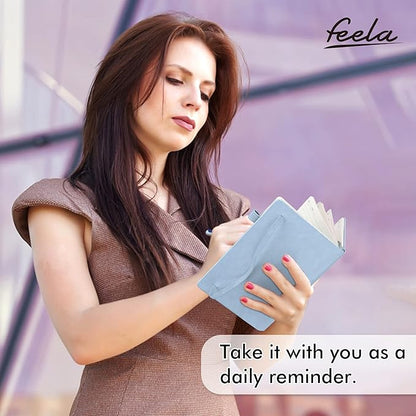 feela 5 Pack Notebooks Journals Bulk, Hardcover Notebook Classic Ruled Lined Journals with Pen Holder for Women Girls School Business Supplies, with 5 Black Pens, 120 GSM, 5.1”x8.3”, A5, Light Blue