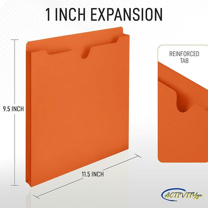 Orange File Jackets, 1 Inch Expansion, Letter Size, Reinforced Straight-Cut Tab, 6 Pack