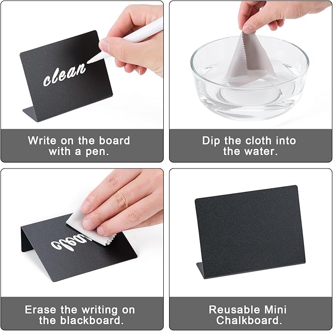 BOOMIBOO 12 Pack 4"x3"Mini Chalkboard Signs, Reusable and Reserved Table Signs, Easy to Write and Wipe Out, Food Labels for Parties - Buffets - Birthdays -Bakery-Table Numbers-Weddings