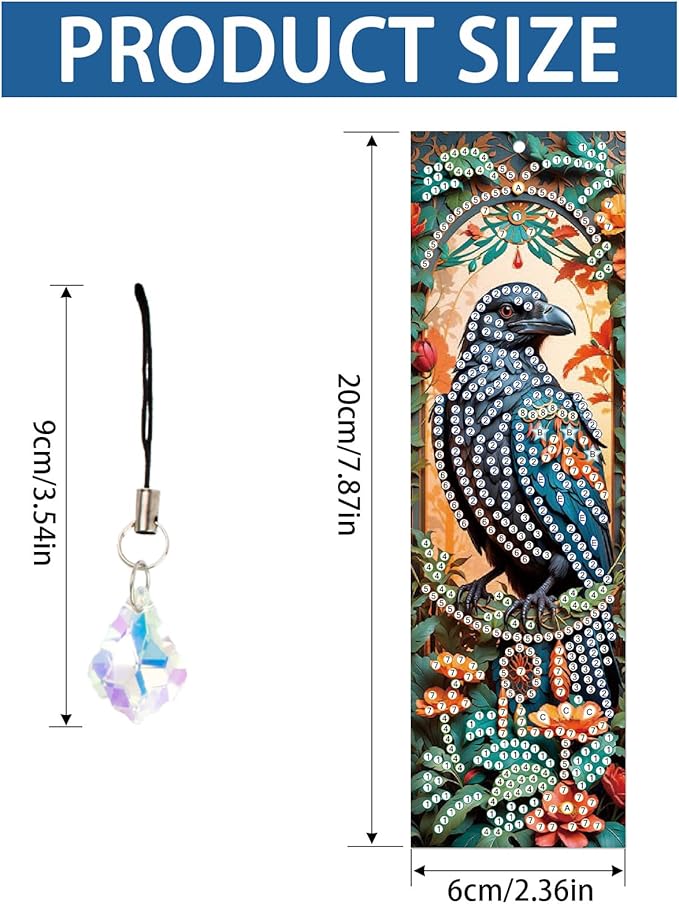 4-Piece Diamond Painting Bookmarks Set for Adults – DIY 5D Rhinestone Art Bookmarks with Tassels, Crow Design Diamond Art Bookmarks for Crafts and Gifts, Ideal Gift for Book Lovers