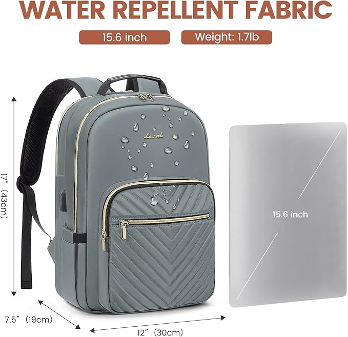 LOVEVOOK Laptop Backpack for Women 15.6 inch,Cute Womens Travel Backpack Purse,Professional Laptop Computer Bag,Waterproof Work Business College Teacher Bags Carry on Backpack with USB Port,Grey