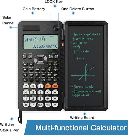 Upgraded 991ES Plus Desktop Scientific Calculator, ROATEE CalcNote Multiview 4-Line Display with Erasable LCD Writing Tablet, Solar Battery Power with Notepad for School and Business
