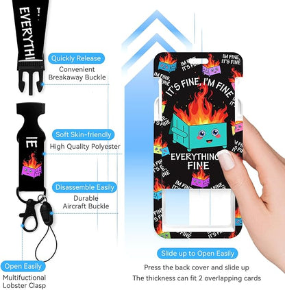 Dumpster Fire Badge Holder with Retractable Reel and Breakaway Lanyard,Badge Clips Retractable Heavy Duty Badge Reel,Keychain,ID Holder with Breakaway Lanyard for School Nurse Office Teen