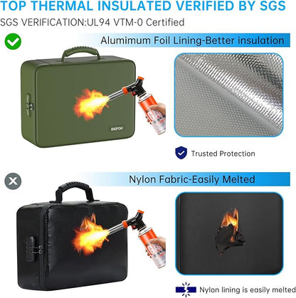 ENGPOW 5200℉ Fireproof File Organizer Bag with 13 Pocket Accordion File Folder,Document Organizer Box with Lock&Labels,Multi-Layer Portable Home Travel Safe Storage for Important Documents,Green