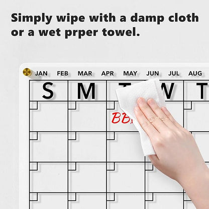 Wall Calendar (Not Magnetic), Clear Acrylic Monthly Planner White Board Dry Erase Whiteboard, w/ 8 Colors Markers, 15"x11"