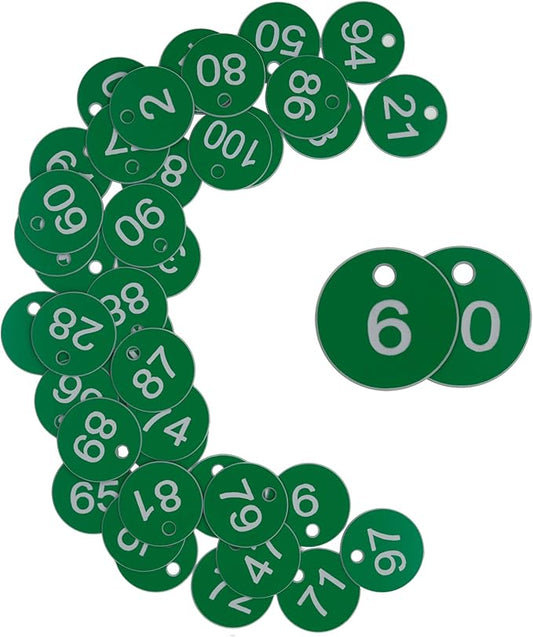 StayMax Plastic ID Number Tags Engraved Tags Key Tags Without Key Rings (1-50, Green)