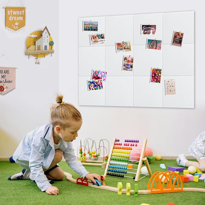 DOLLAR BOSS Large Cork Board for Wall 48" x 36" x 0.5" Bulletin Board 12 Packs Black Cork Board Tiles Self Adhesive Felt Wall Tiles with Pushpins, Corkboard for Office Pin Board Tack Board, White