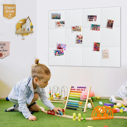 DOLLAR BOSS Large Cork Board for Wall 48" x 36" x 0.5" Bulletin Board 12 Packs Black Cork Board Tiles Self Adhesive Felt Wall Tiles with Pushpins, Corkboard for Office Pin Board Tack Board, White