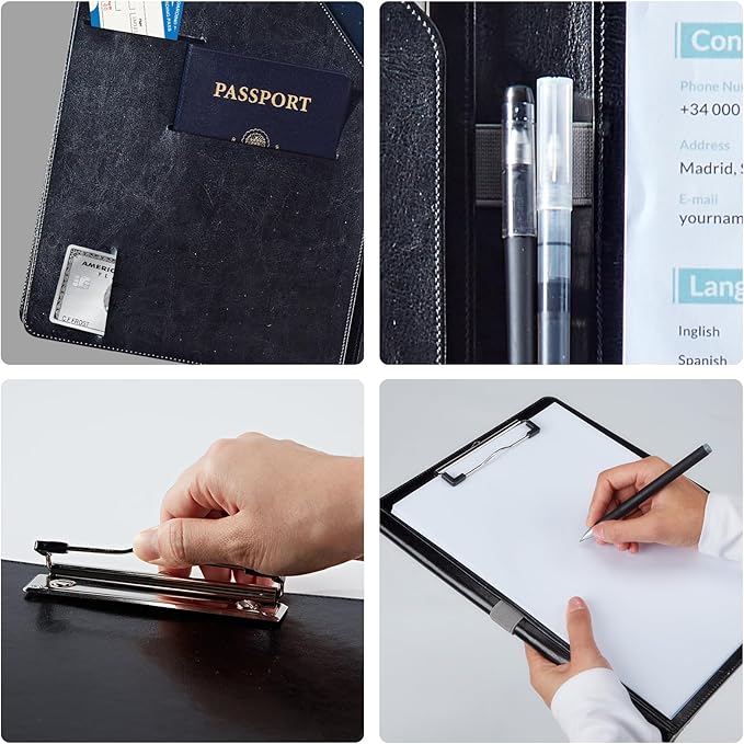 PU Leather Padfolio Clipboard Notepad with Pen Loop and Elastic Strap Interview/Resume Document Organizer for Business School Office,Animals Dog Paws Galaxy