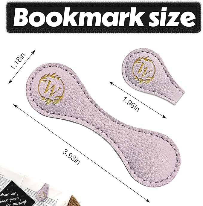 ABTOLS Magnetic Leather Initial Bookmarks, Vintage Initial ID Identification Book Marker Clip Gift Purple Capital Letter Book Markers for Book Lover Avid Readers (W)