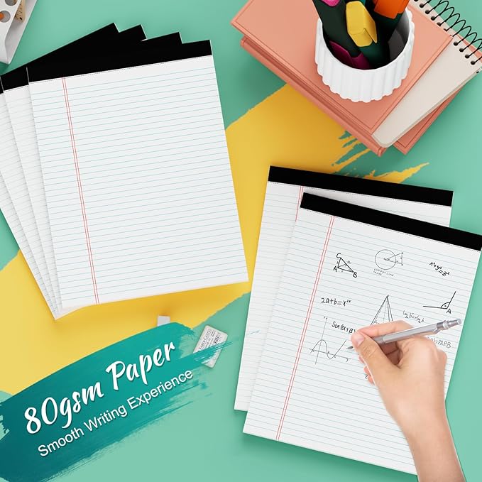 Legal Pads 8.5 x 11 Note Pads 8.5” x 11.75” College Ruled Writing Pads 80gsm Lined Paper, 30 Sheets per Pad, 12 Pack Perforated To-Do List Notepad Ideal for Office, Home, School